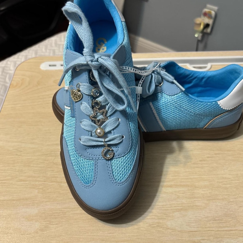 Y2K Light blue sneakers with cute bling charms.